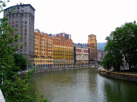 Scenic Buildings On Waterfront At Summer Spain Bilbao Free Image Download