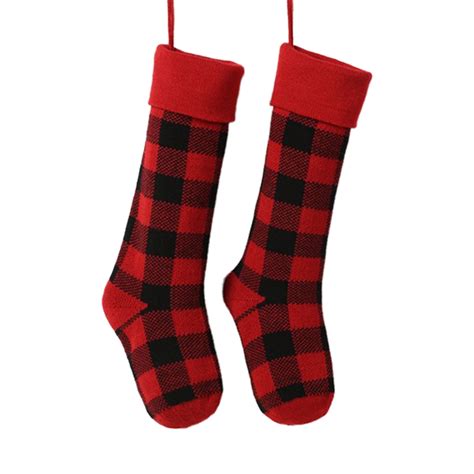 Buffalo Plaid Christmas Stockings Set 2 Large Traditional Red And