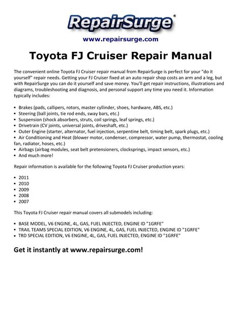 Toyota Fj Cruiser Repair Manual 2007 2011 By Ryan Lung Melville Issuu