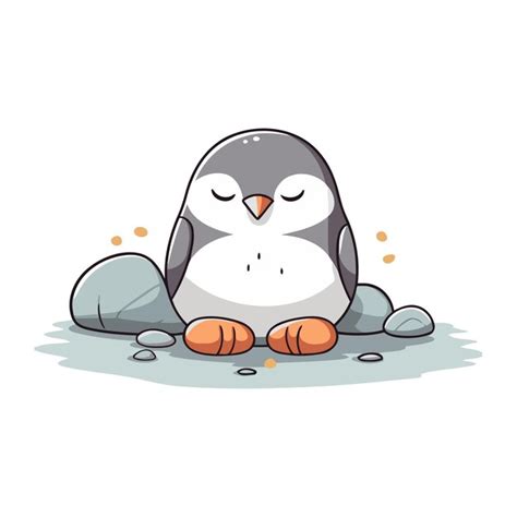 Pinguim Sentado Em Uma Rocha Ilustra O Vetorial De Desenho Animado