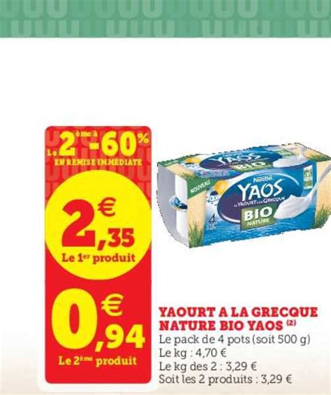 Promo Yaourt La Grecque Nature Bio Yaos Le Me En Remise