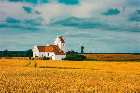 Church on Danish Countryside Stock Photo - Image of cloud, horizontal ...