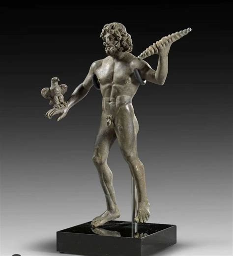Bronze Figure Of Naked Square Shouldered Zeus Hurling A Thunderbolt An Eagle Is Sitting On The