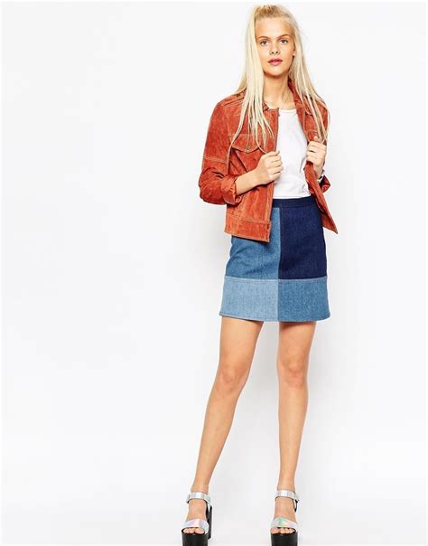 ASOS Denim Patchwork A Line Mini Skirt At Asos A Line Mini Skirt