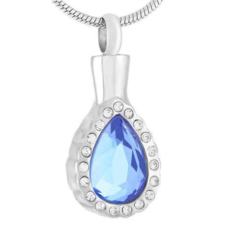 Ijd9440 Inlay Teardrop Shape Crystal Cremation Urn Necklace Hold Ashes Keepsake Stainless Steel