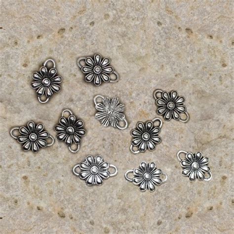 10 Connecteurs Fleur Couleur Argent Vieilli 14 X 10 Mm Shopcreationbijoux