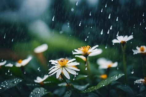 Premium AI Image | Flowers in the rain, the rain drops on them