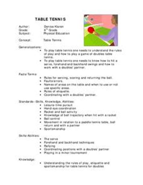 Table Tennis Lesson Plan for 6th Grade | Lesson Planet