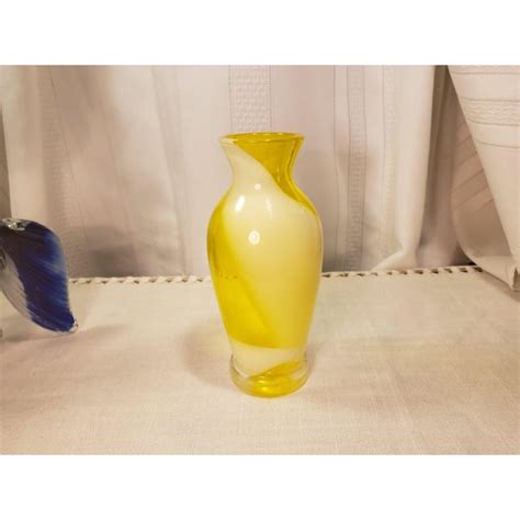 Vintage Italian Mid Century Modern Blown Vivid Yellow And White Swirl Art Glass Vase Chairish