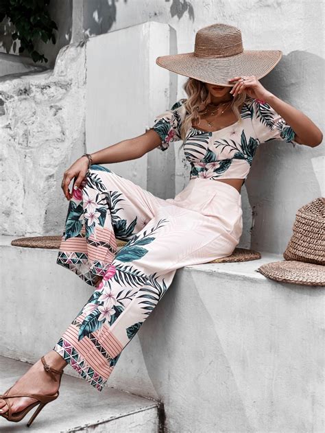 Tie Back Floral Plantas Boho Roupa De P S Shein Brasil