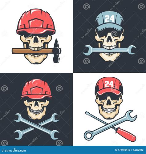 Skull Mechanic Repairman With Tools Retro Logo Stock Vector