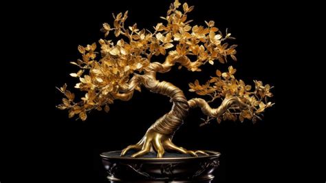 Premium AI Image A Gold Tree In A Vase With Gold Leaves