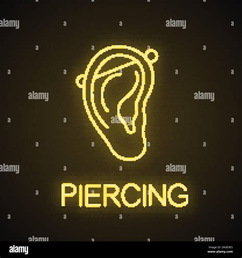 Industrial Piercing Neon Light Icon Glowing Sign Pierced Ear