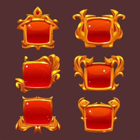 Free Vector Game Level Ui Icons Golden Buttons Square Frames