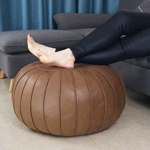 Thgonwid Handmade Suede Pouf Footstool Ottoman Faux Leather Poufs 23 X