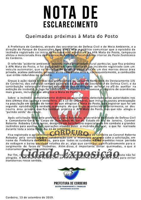 Nota De Esclarecimento Prefeitura Municipal De Cordeiro