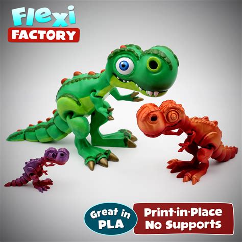 Stl File Cute Flexi Print In Place T Rex Dinosaur D Printer Design