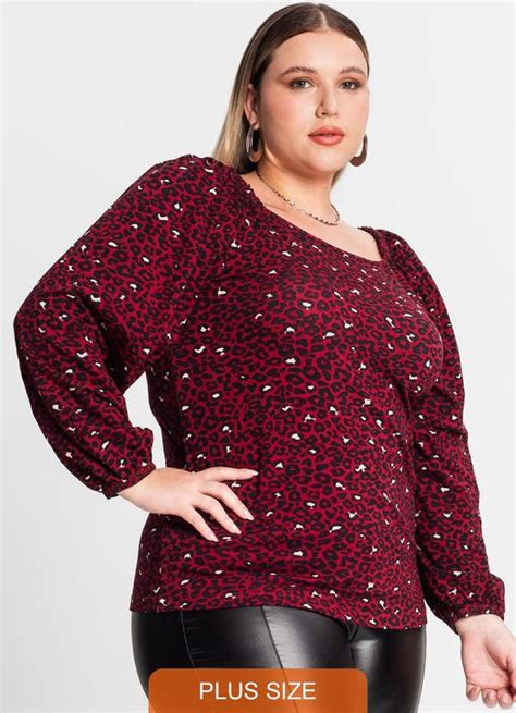 Blusa Feminina Plus Size Em Molecotton Vermelho Secret Glam