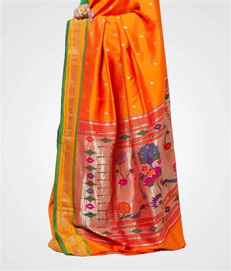 Amba Colour Original Paithani Silk Hand Woven Saree Prasheeka