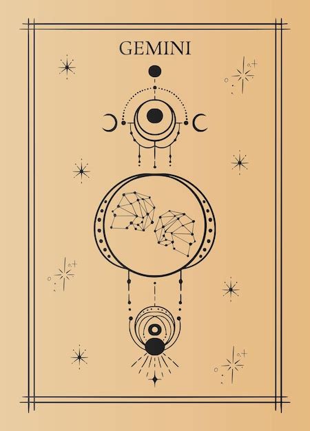 Premium Vector | Geometric zodiac gemini. astrological tarot card ...