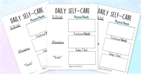 Printable Daily Self Care Worksheet Self Love Rainbow Self Care