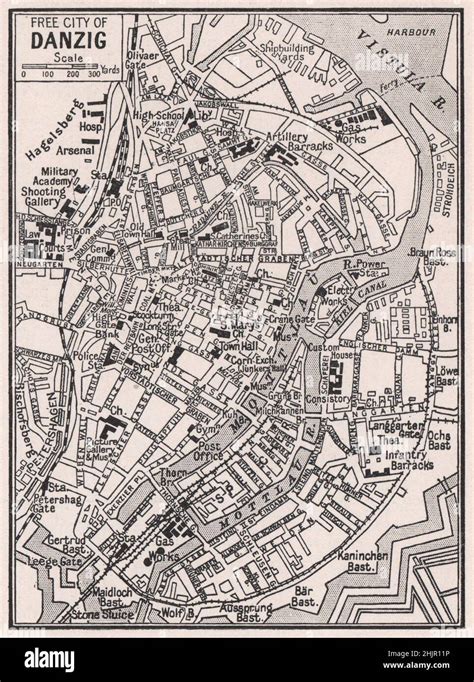 Street plan of the water-guarded city. Poland. Danzig Gdansk (1923 map ...