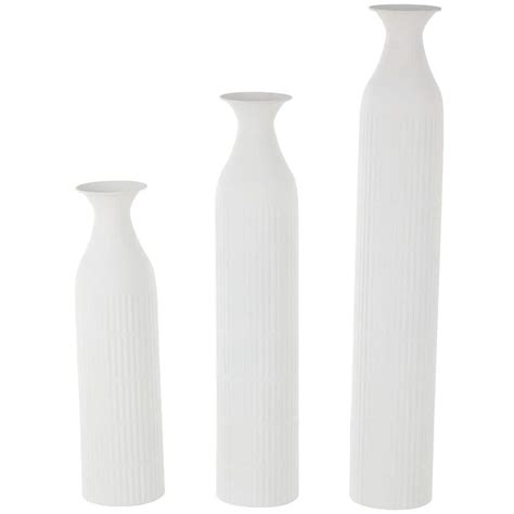 Litton Lane White Tall Slim Ribbed Floor Metal Decorative Vase Set Of