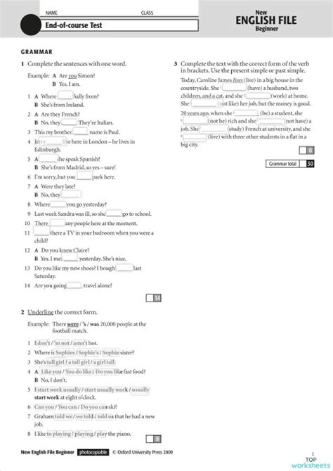 Final Test Beginner Interactive Worksheet Topworksheets