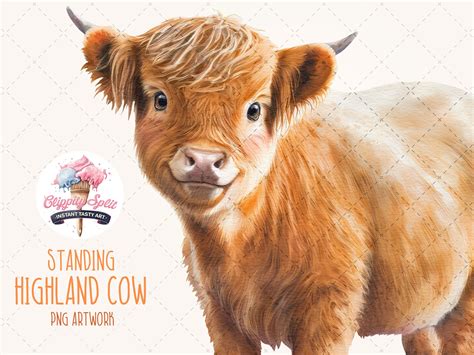 Watercolour Highland Cow Clipart Cute Smiling Fluffy Cow Etsy