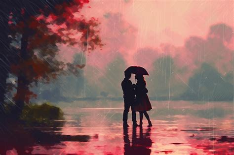 Premium AI Image | A couple in the rain with an umbrella