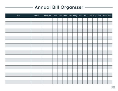 Printable Monthly Bill Organizer Template