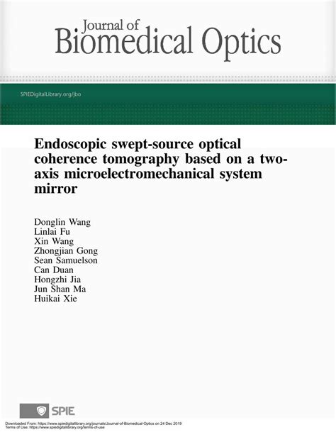 Pdf Endoscopic Swept Source Optical Coherence Tomography