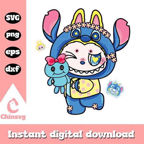 Stitch Labubu Cute Doll Drawing Svg Stitch And Lilo Svg Chinsvg