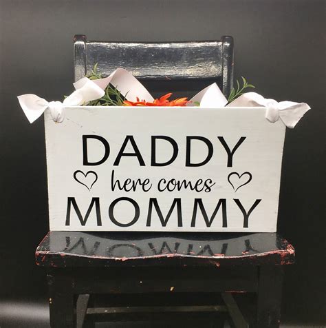 Daddy Here Comes Mommy Ring Bearer Sign Rustic Wedding Decor Flower