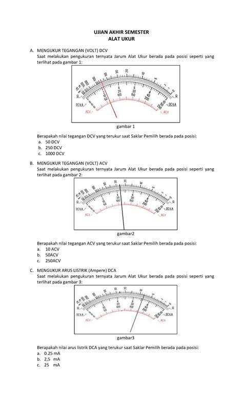 Contoh Soal Untuk Alat Ukur Ujian Akhir Semester Alat Ukur A Mengukur Tegangan Volt Dcv