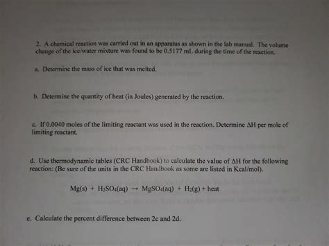 Solved A Chemical Reaction Was Carried Out In An Chegg