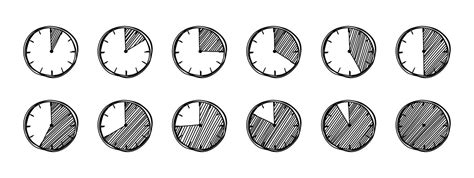 Doodle Clocks Set With Different Time Intervals Time Interval Hand