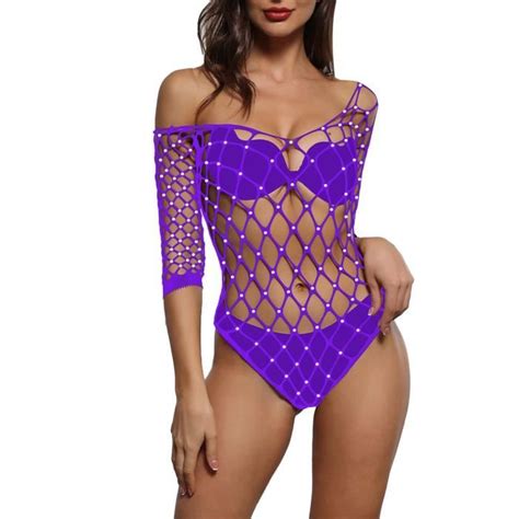 DPois Body en Résille Sexy Femme Fishnet Combinaison de Nuit Bodysuit Erotique Lingerie