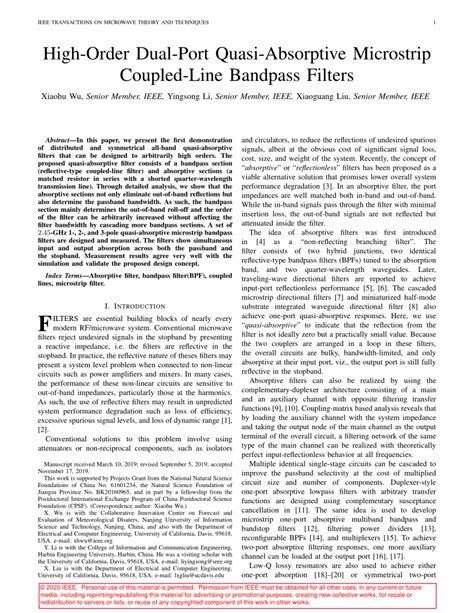 Pdf High Order Dual Port Quasi Absorptive Microstrip Coupled Line