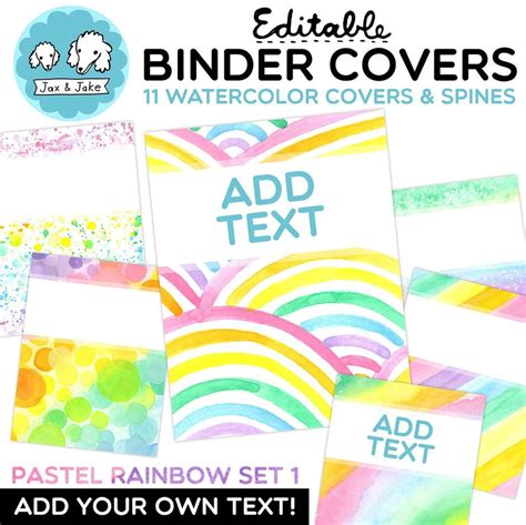 Pastel Rainbow Watercolor Editable Binder Covers And Spines Etsy