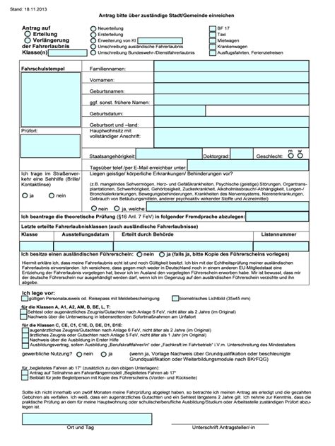 Fillable Online Landkreiskassel Antrag Auf Neuerteilung BF 17 Erteilung