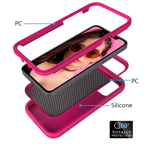 For Iphone 15 Plus Wave Pattern 3 In 1 Silicone Pc Phone Case Hot Pink