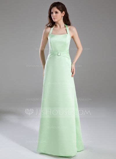 Us A Line Princess Halter Floor Length Satin Bridesmaid Dress