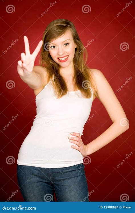 Woman Making Peace Sign Stock Images Image 12988984