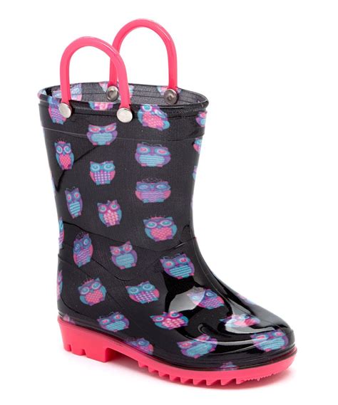 Capelli New York Black And Pink Owl Handle Rain Boot Boots Rain Boots Black Pink