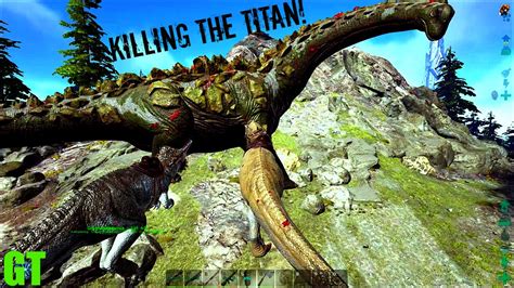 Killing A Titanosaur Turrets And Gigas Ark Survival Evolved Youtube