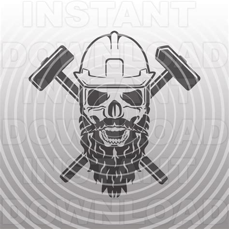 Crossed Pistons Mechanic Skull With Beard Svg File Car Racing Svg