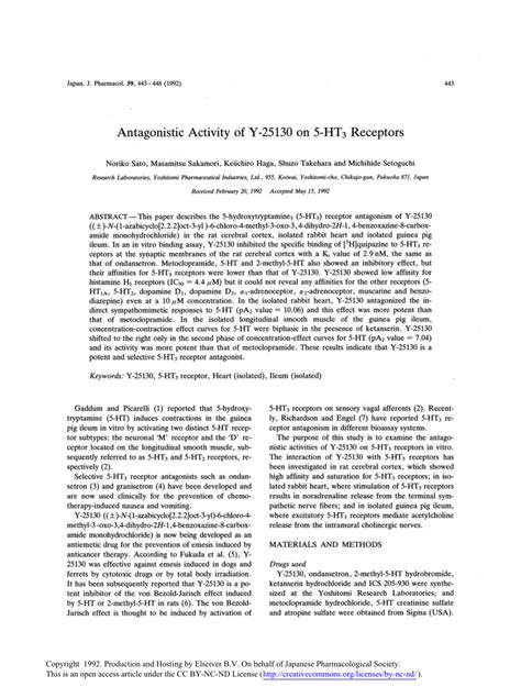 PDF Antagonistic Activity Of Y 25130 On 5HT3 Receptors