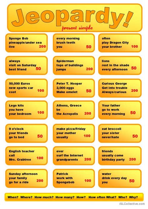 Role Play - Jeopardy Game: Present S…: English ESL worksheets pdf & doc