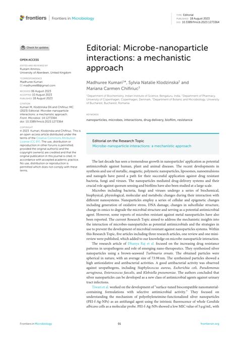 Pdf Editorial Microbe Nanoparticle Interactions A Mechanistic Approach